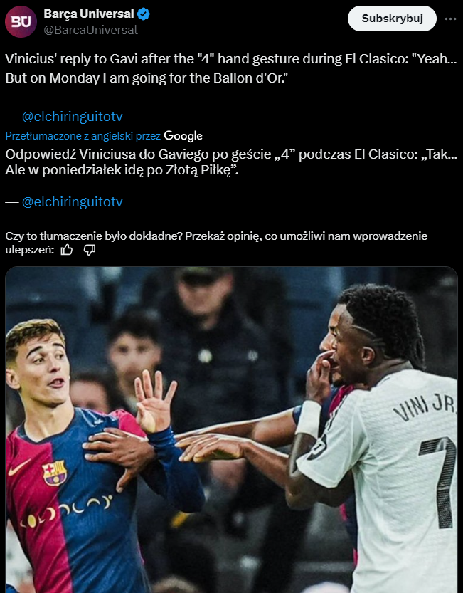 SŁOWA Viniciusa nt. Złotej Piłki do Gaviego podczas El Clasico XD